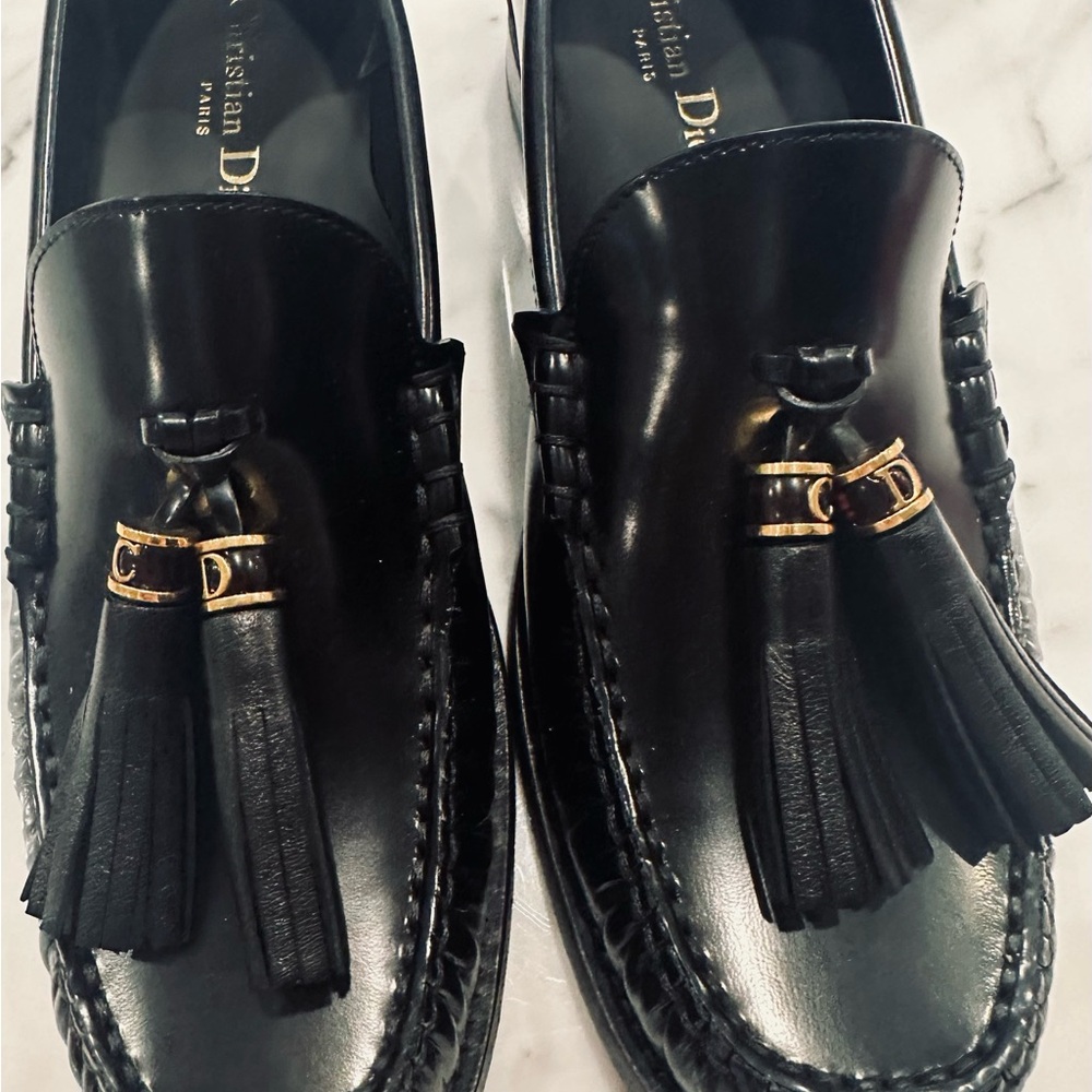 Dior Black Leather Tassel Loafers